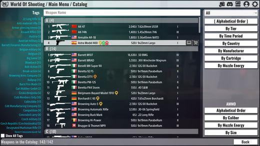 World of Shooting weapon catalog